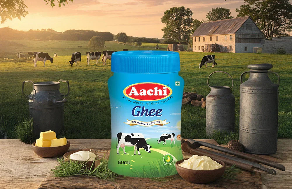 Desi Ghee, valued for its Ayurvedic benefits, used for digestion and immunity in Indian kitchens.