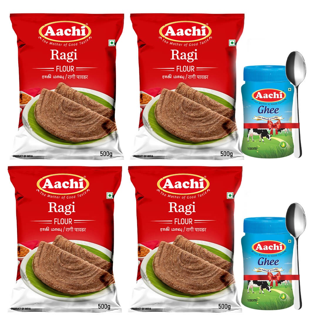 Ragi Flour 500g (pack Of 4) With  Ghee 100ml With Free Spoon (pack of 2)